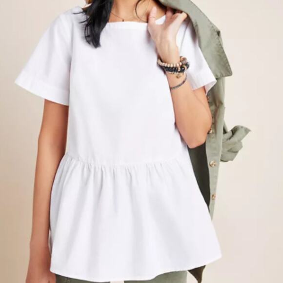 Anthropologie Maeve Darla Cotton Poplin Swing Blouse in Black - Picture 2 of 5